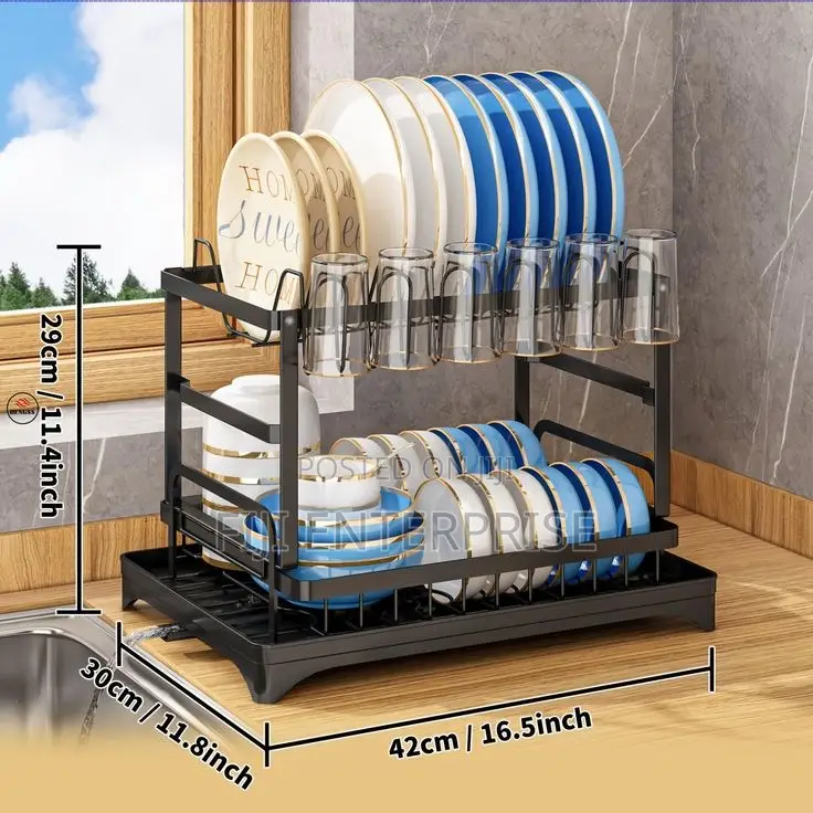 Quality 2-Tier Carbon Steel Dish Rack With Drip Tray