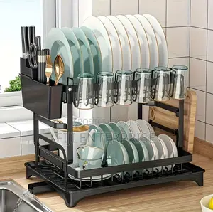 Quality 2-Tier Carbon Steel Dish Rack With Drip Tray