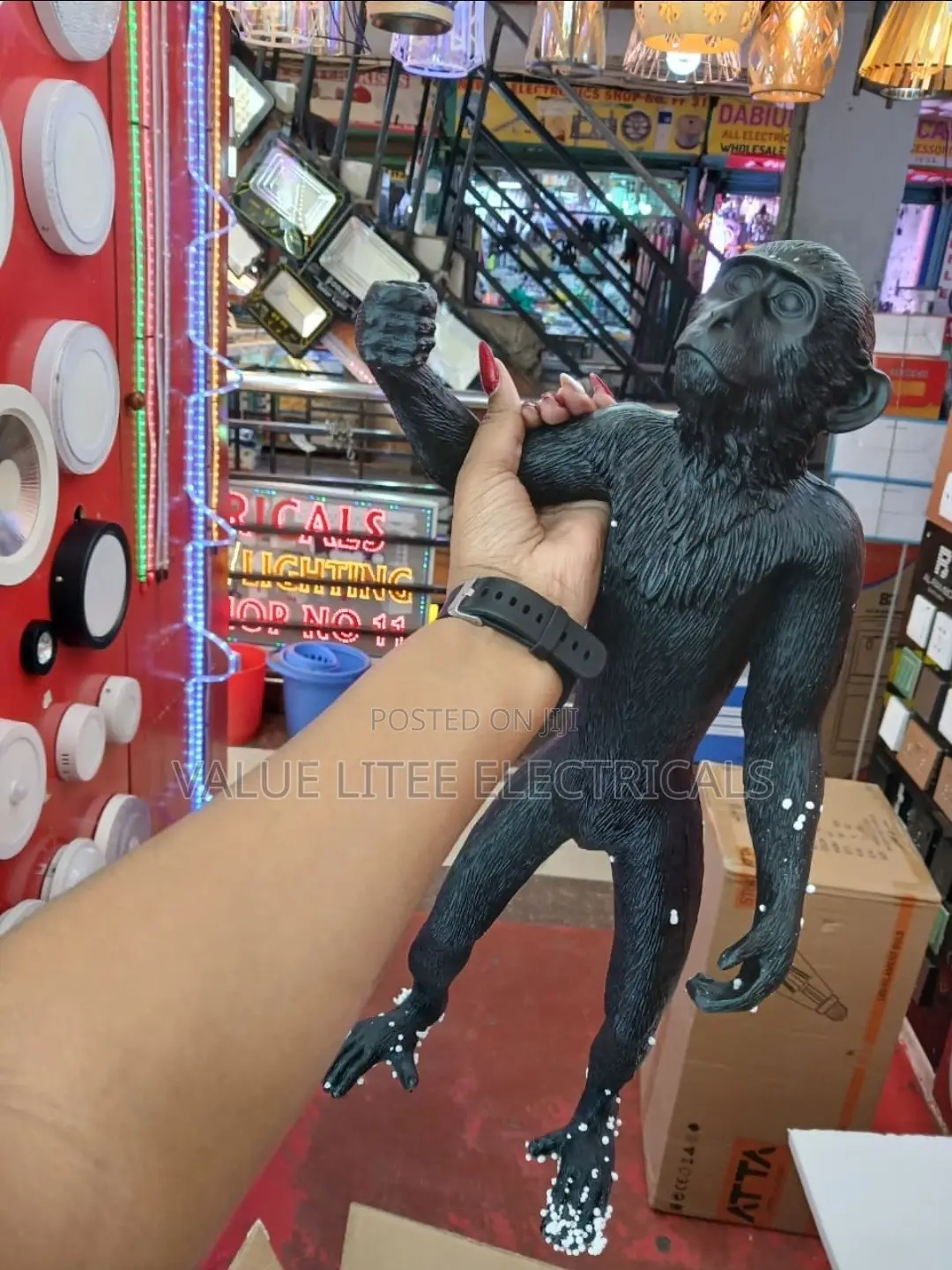 Standing Monkey Light Lamp Black /Gold