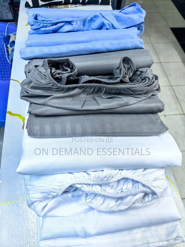 White Striped Fitted White Bedsheets - main view