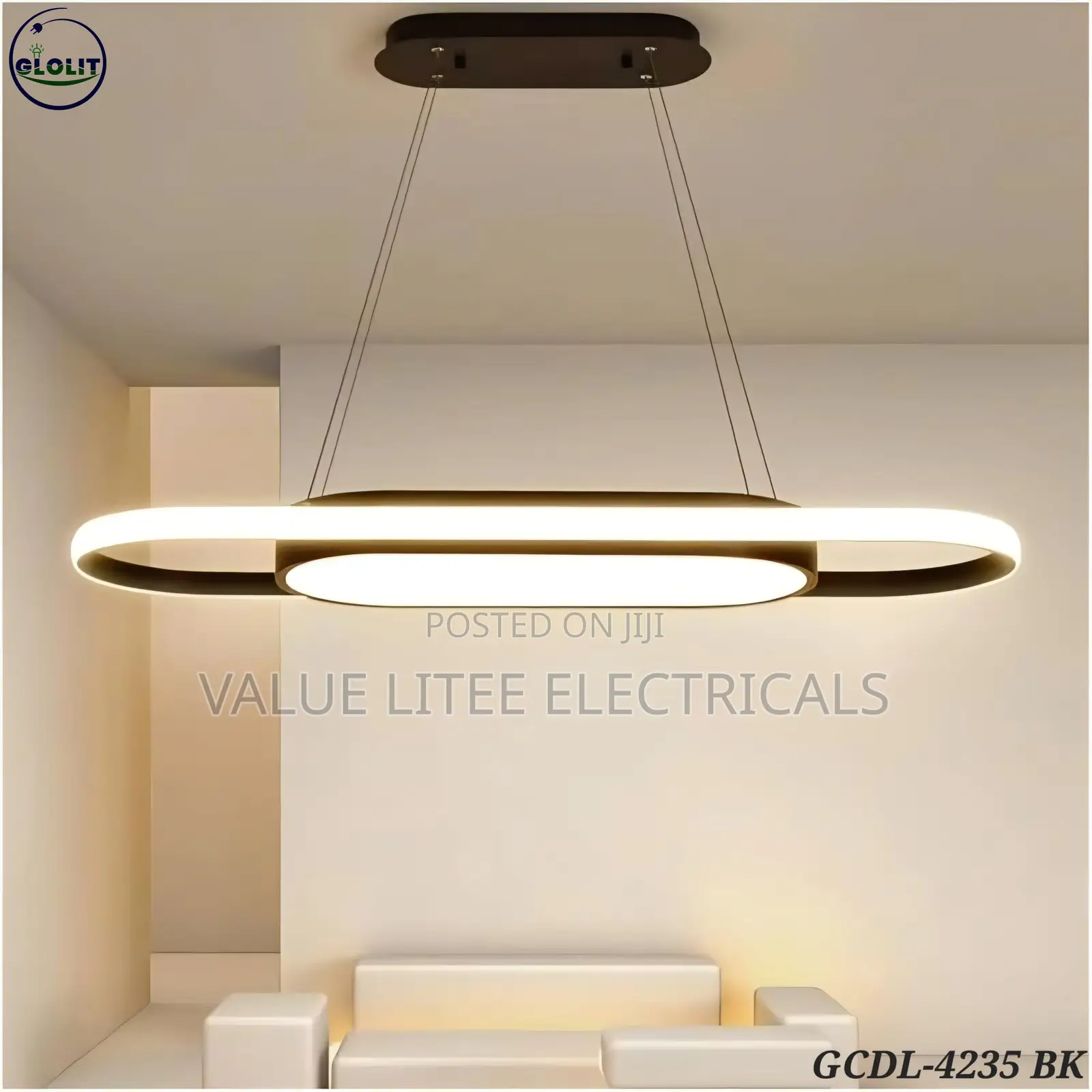 LED Chandelier Oval 2- Level Black/Gold