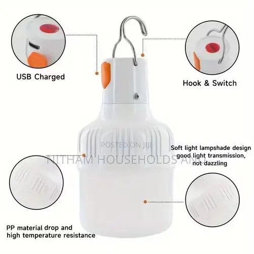 150W Rechargeable LED Light Bulb – Cool White, Portable for Home