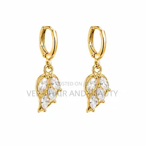 Gold Crystal Leaf Hoop Earrings | Elegant Everyday Women's Jewelry