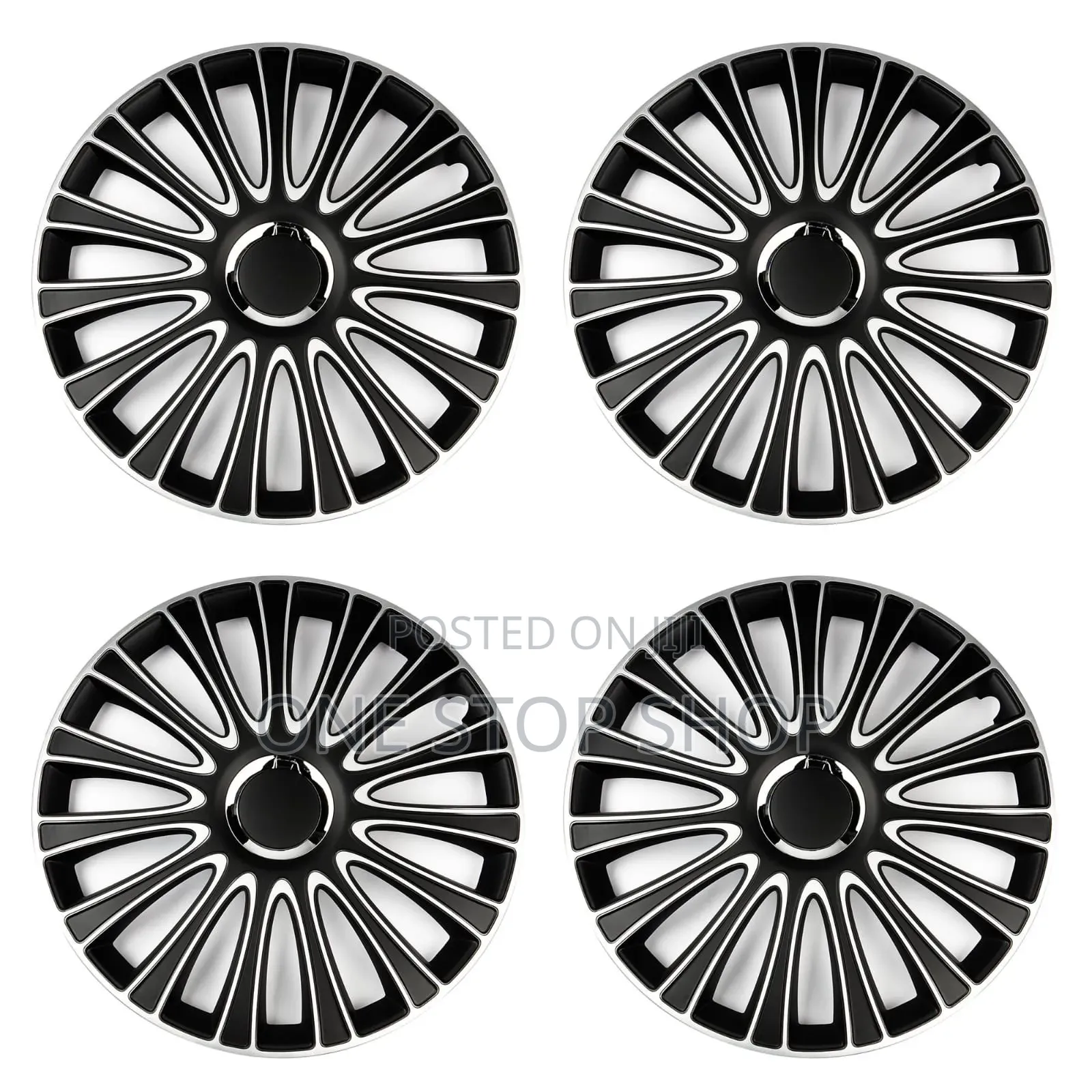 14" Silver Black Multi_spoke Ellipse Design Wheel Caps