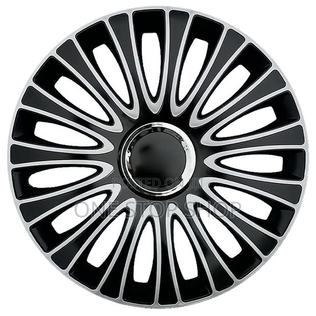 14" Silver Black Wheel Caps With Adjustable Retention System 4pc - thumbnail 2