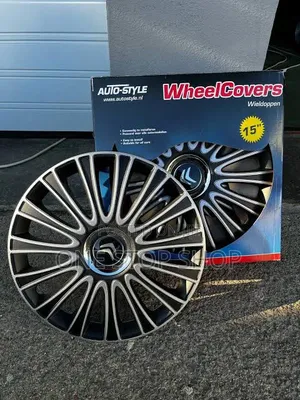 14/15" Silver Black Universal Snap on Application Steel Wheel Caps