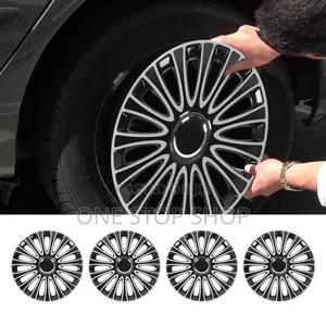 14/15" Silver Black Universal Snap on Application Steel Wheel Caps