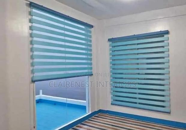 Blue and Grey Timeless Window Elegance, Horizontal Office Window Blind - main view