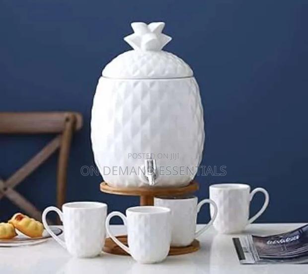Ceramic Pineapple Drink Tap Juice Dispenser With 4 Cups - main view