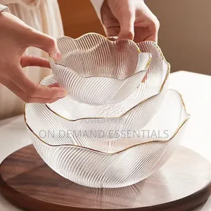 *Gold Rim Glass Salad Bowl Set Mixing Serving Bowl