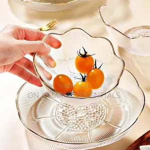 *Gold Rim Glass Salad Bowl Set Mixing Serving Bowl
