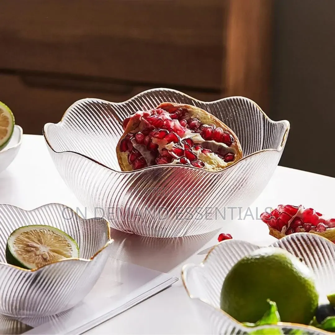 *Gold Rim Glass Salad Bowl Set Mixing Serving Bowl