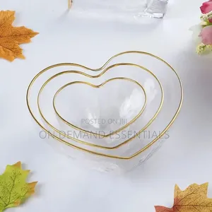 *Heart-Shaped Golden Trim Hammered Pattern Glass Salad Bowl