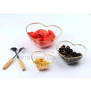 *Heart-Shaped Golden Trim Hammered Pattern Glass Salad Bowl