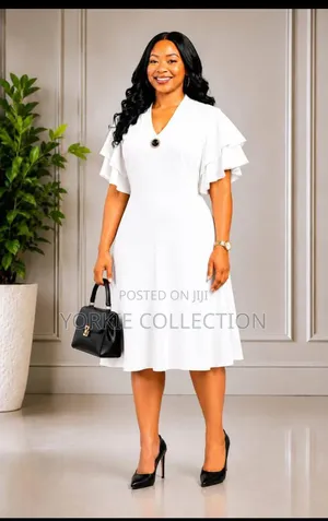 V Neck-Ruffle-Sleeve a-Line Dress.