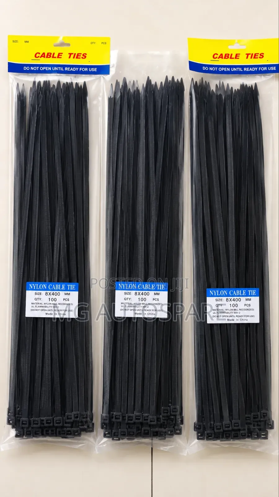 Black Cable Tie Wraps 8 × 400 Mm 100pcs