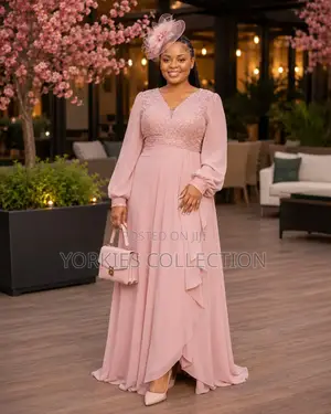 Chiffon/Mesh-Sleeve Evening Gown.