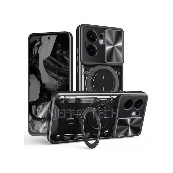 Oppo A6X Black Case Cover With Ring Holder Kickstand Camera Lens Sli