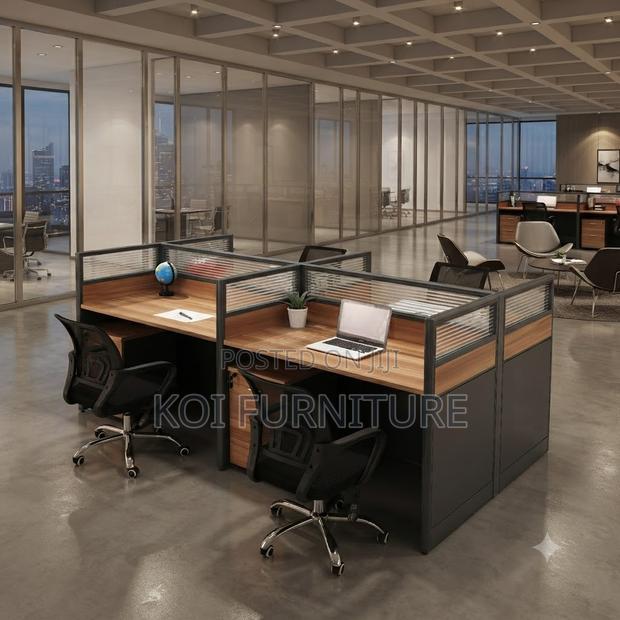 Office Workstation; Four Users Modern Orgazation Brown Workstation