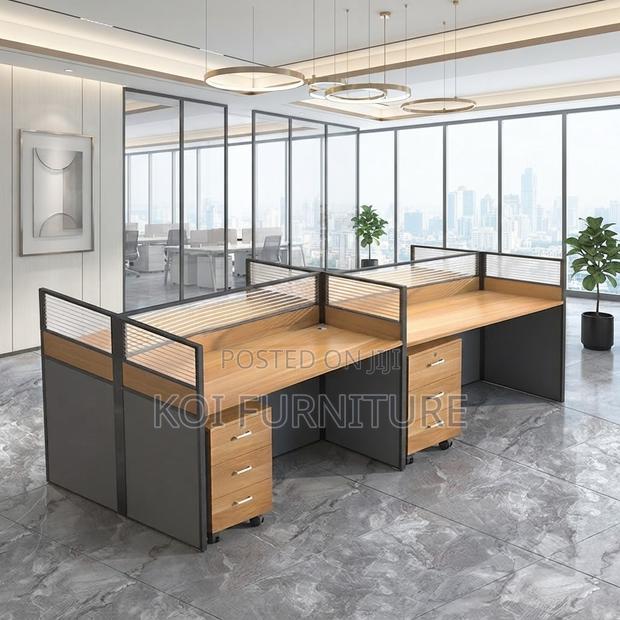 Office Workstation; Four Users Modern Orgazation Brown Workstation - thumbnail 3