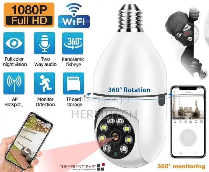 360° Panoramic WiFi Bulb CCTV Camera, Hd Videos Night Vision,