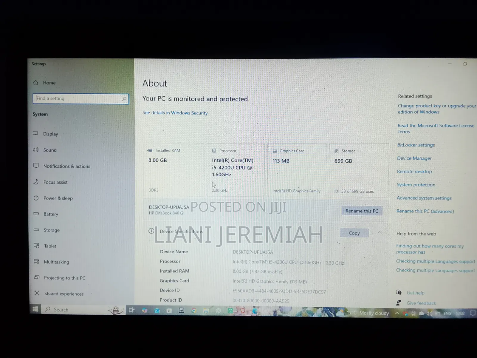 Laptop HP EliteBook 840 G1 8GB Intel Core i5 HDD 700GB
