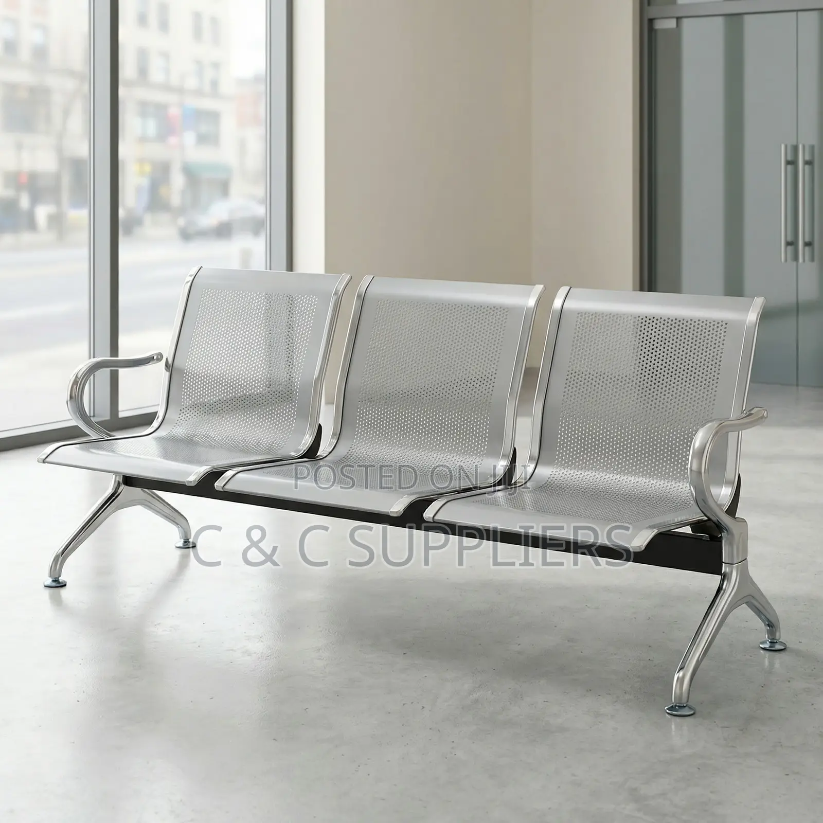 3-Seater Metallic Airport Bench
