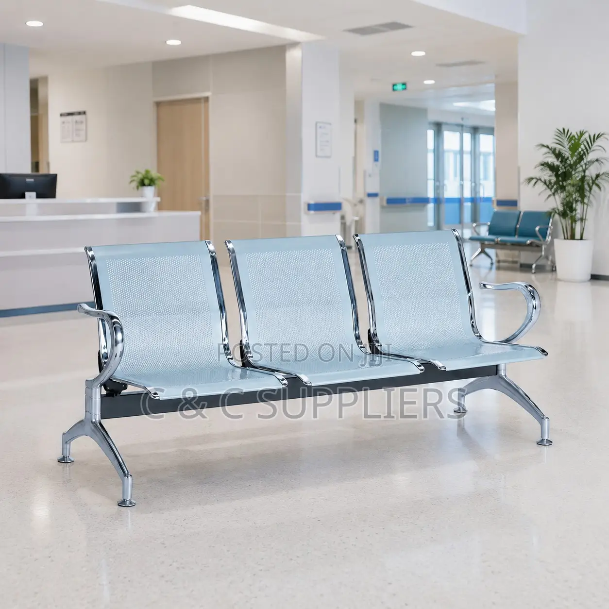3-Seater Metallic Airport Bench