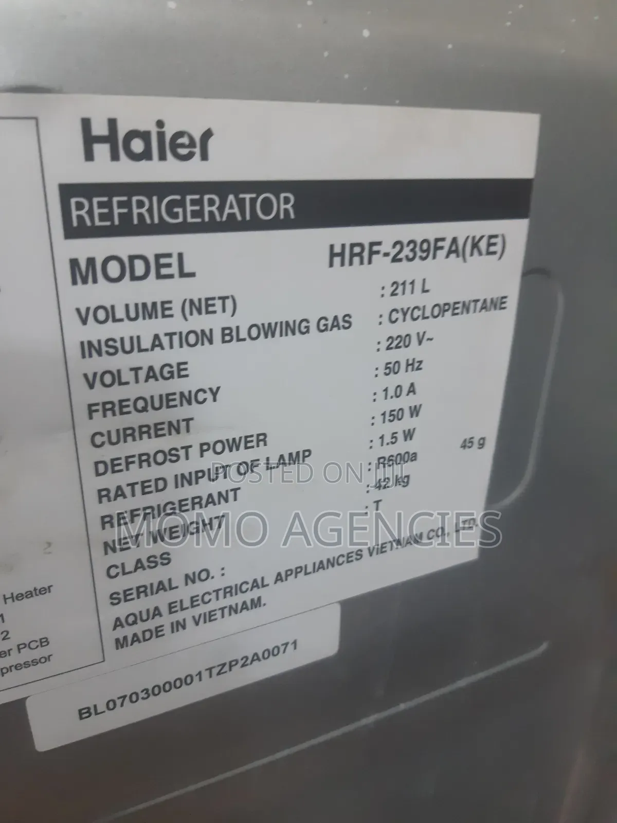 Clean Haier Fridge 211l, No Frost