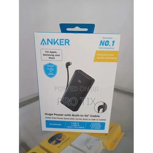 Anker Zolo Power Bank (, 22.5w, Built-in USB-C Cable) Black