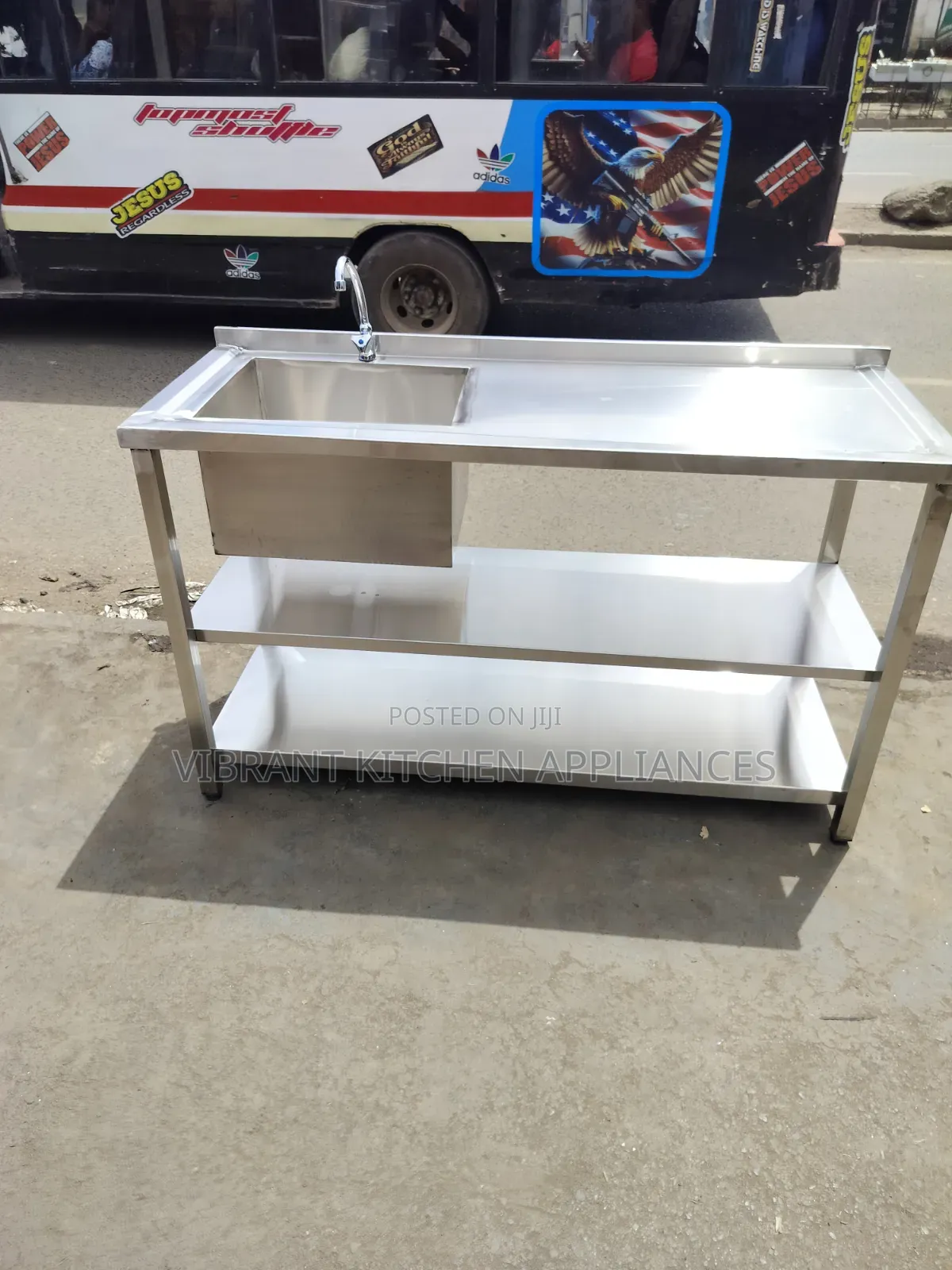 Commercial Stainless Steel Single Bowl Sink With Two Undershelves