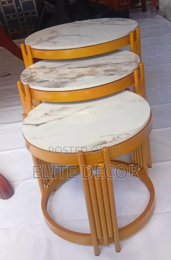 3-in-1 Executive Pure Marble Nesting Coffee Table Set | Gold Frame