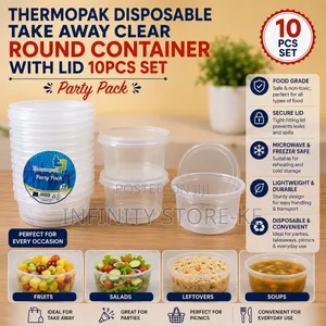 Thermopak Disposable Take Away Clear Round Container With Lid 10pcs