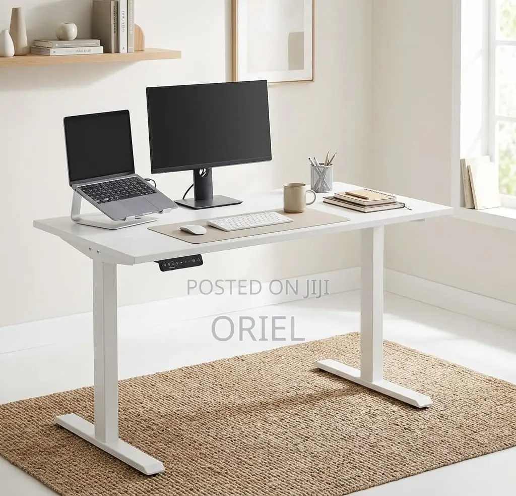 Office Desk : White Electric Standing 120CM Office Computer Desk
