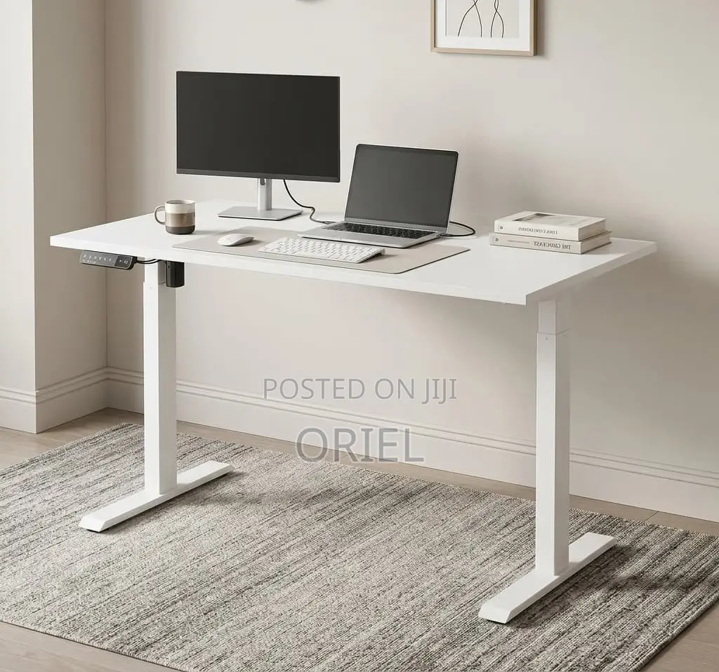 Office Desk : White Electric Standing 120CM Office Computer Desk