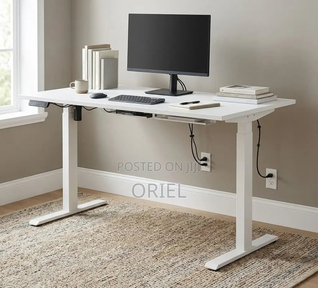Office Desk : White Electric Standing 120CM Office Computer Desk