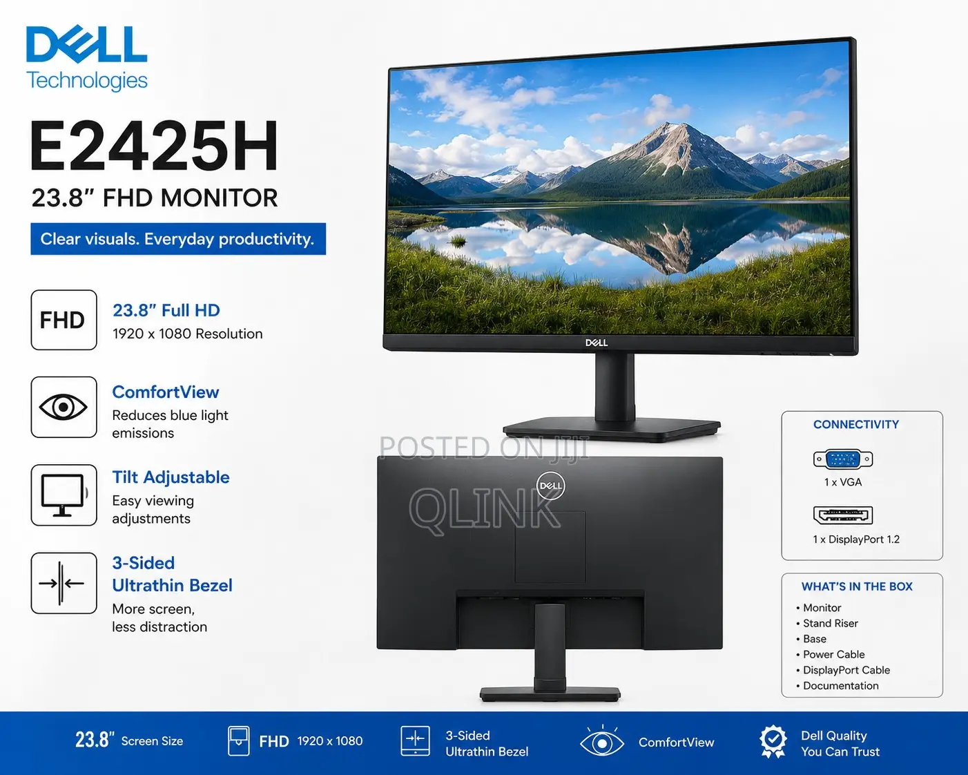 Dell E2425H 23.8"" FHD Monitor, Black
