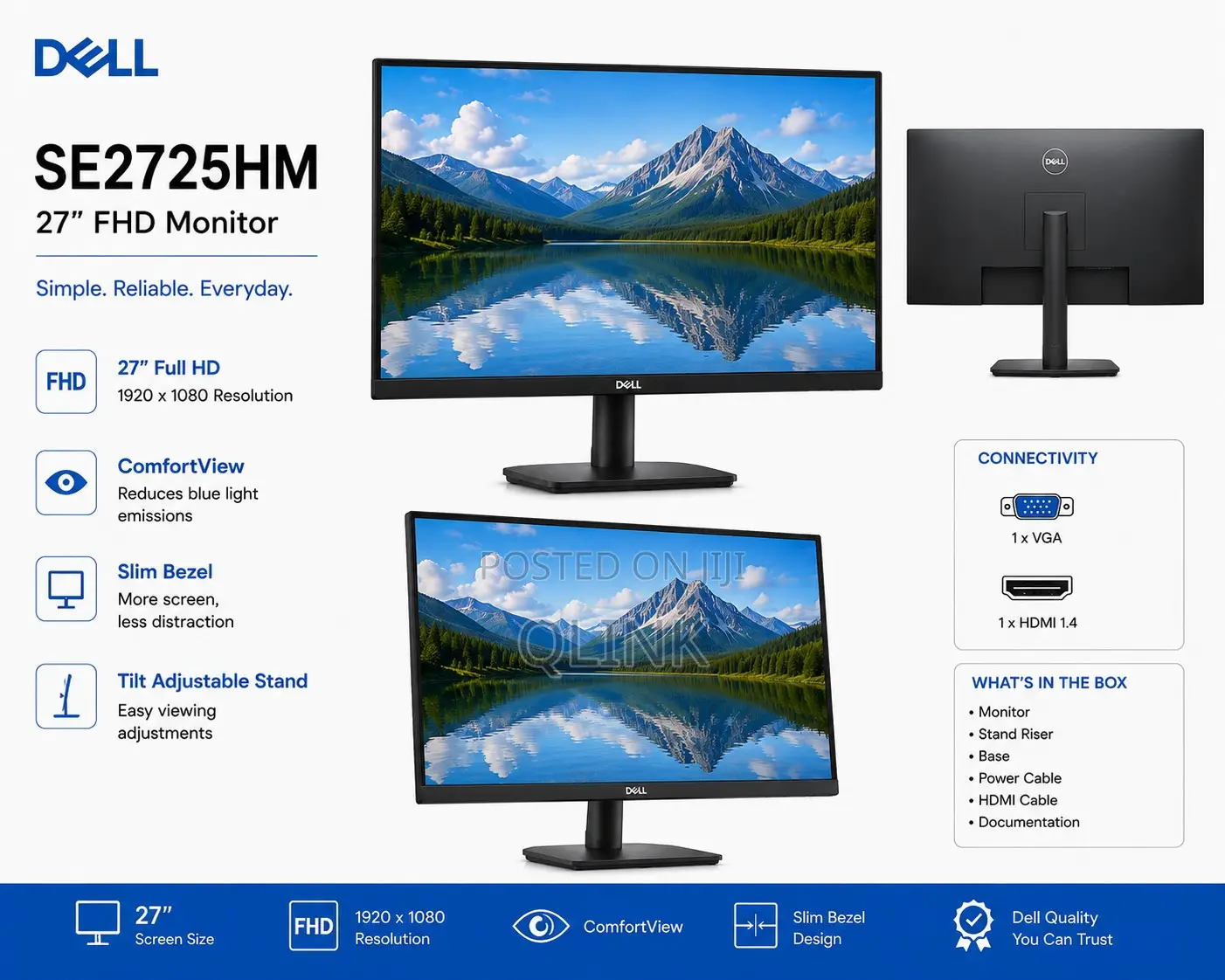 Dell SE2725HM 27"" FHD Monitor, Black Color