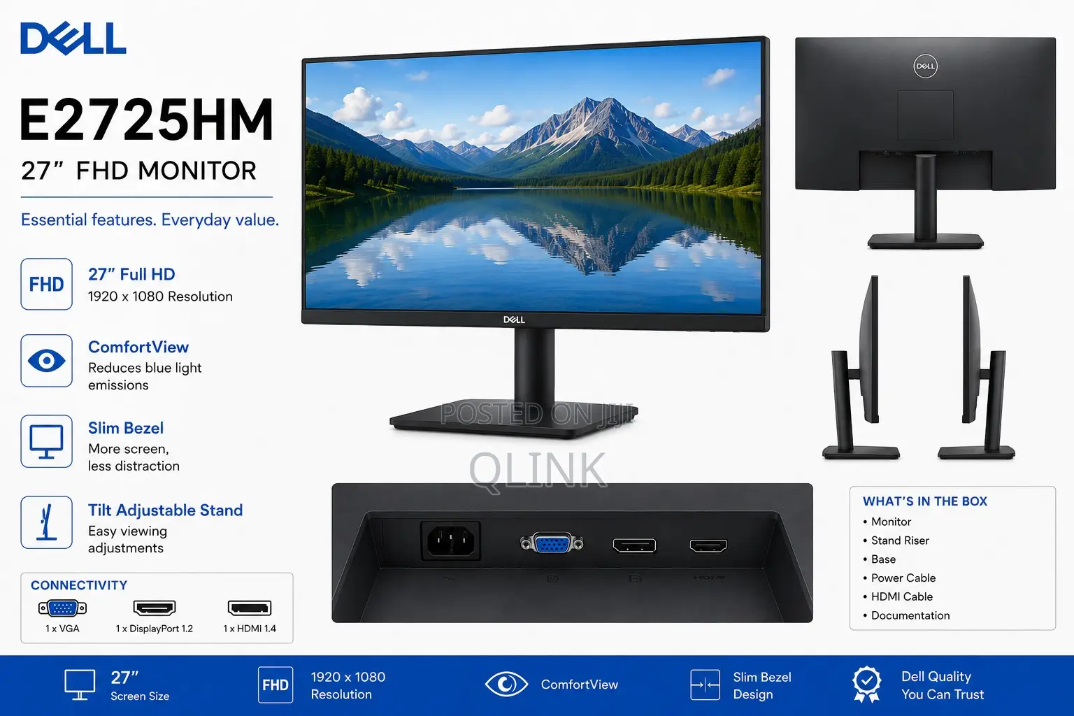 Dell E2725HM 27"" FHD Monitor, Black Color