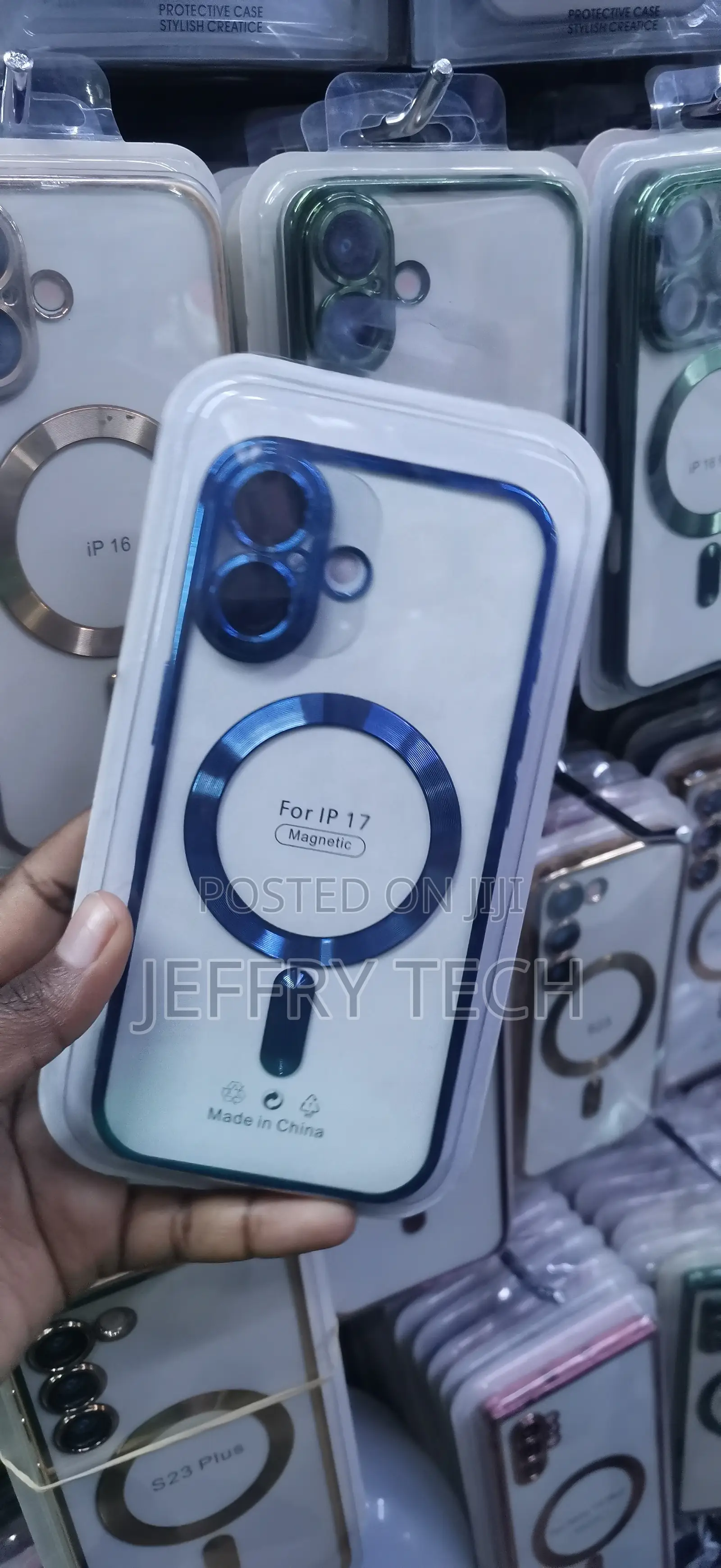 Magnetic Phone Case With a Blue Metallic Frame and a MagSafe Charging