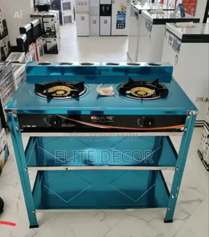 Rebune Heavy Duty Double Burner Standing Gas Stove With Shelves