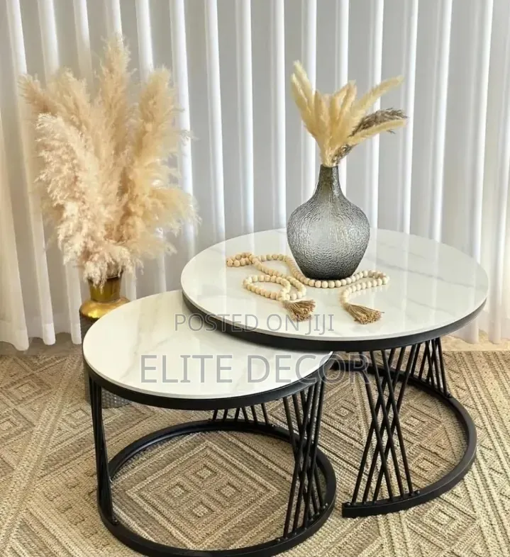 Modern Luxury 2-in-1 Marble Nesting Coffee Table Set | Black Metal
