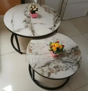 Modern Luxury 2-in-1 Marble Nesting Coffee Table Set | Black Metal