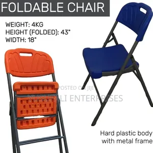 Foldable Chair, Heavy Duty, Plastic Body Metal Frame.