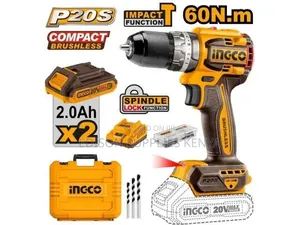 Ingco 20v Cordless Drill With 2pcs Batteries 2.0ah 60nm Brushless Best
