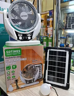 Brand New Durable Gdtimes 6" Rechargable Box Fan/ Quality Solar Fan