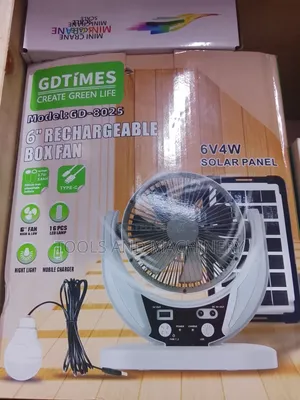Brand New Durable Gdtimes 6" Rechargable Box Fan/ Quality Solar Fan
