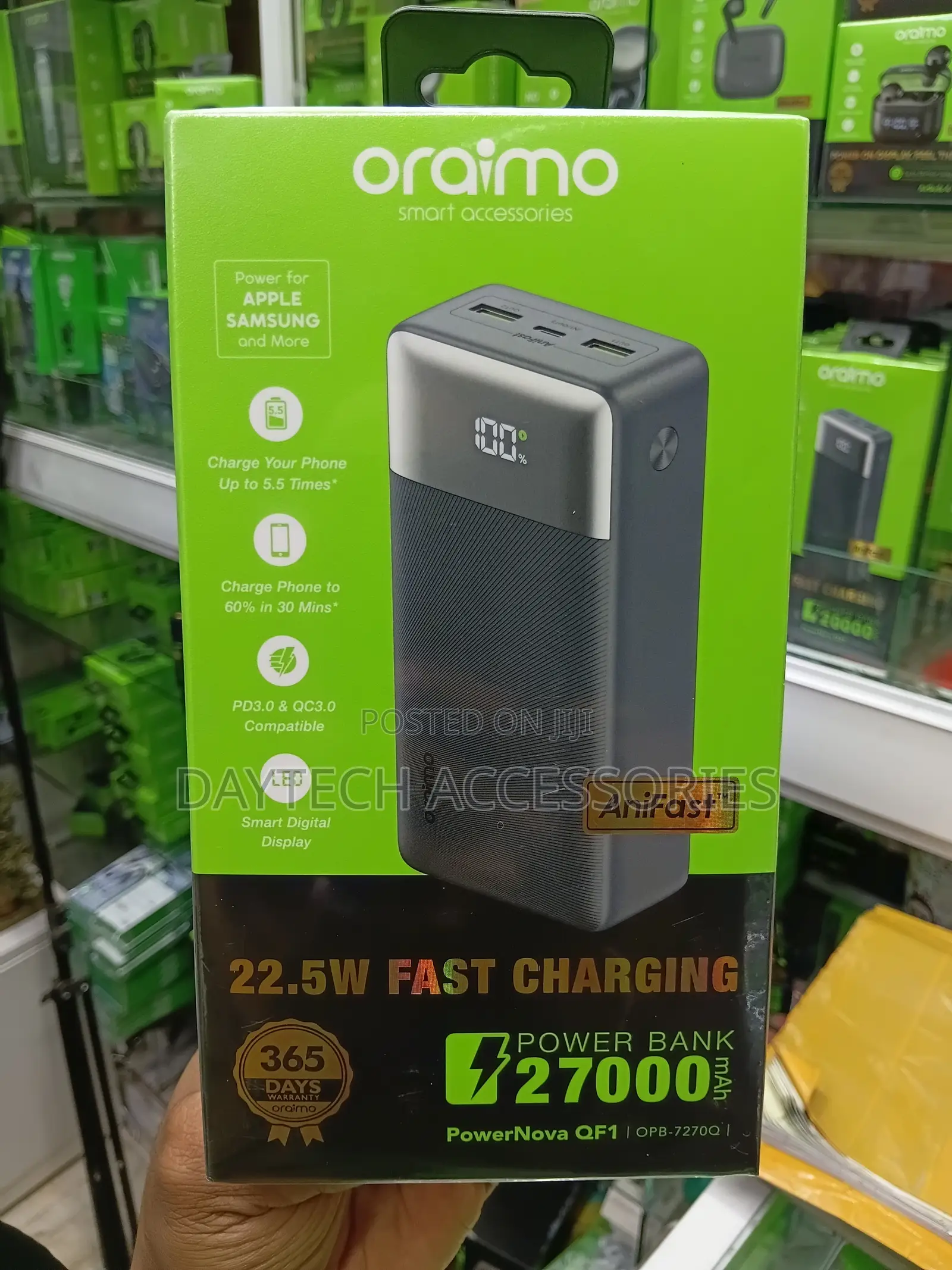 Oraimo PowerNova QF1 27000mAh Power Bank Featuring 22.5W Fast Charging