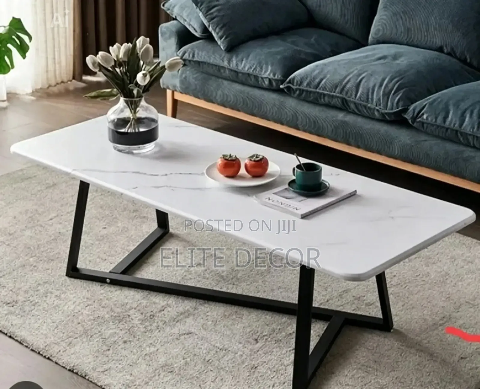 Gemelli Collections White Faux Marble Coffee Table – Modern Black