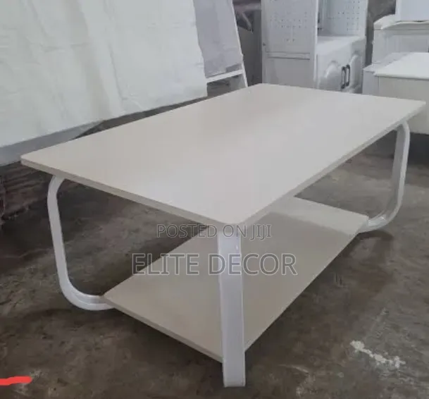 Modern White Sleigh Base Coffee Table With Lower Shelf – Elegant